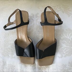 Lea Foscati Black Leather Sandals Heels SZ 38